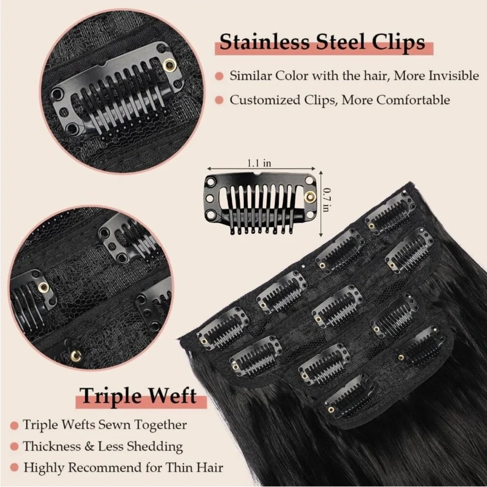 Clip in Hair Extensions 4Pcs Long Wavy Natural Black Hair Clip ins NEW